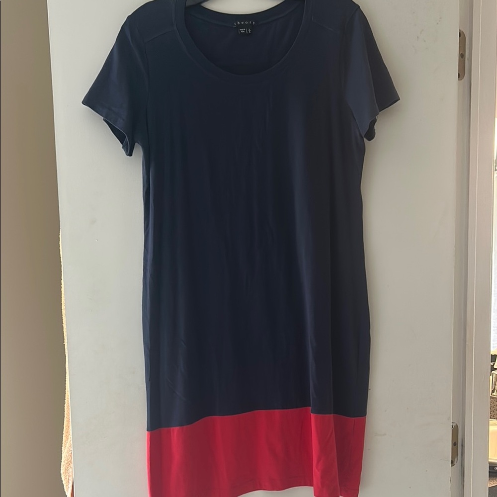 Theory Navy and Red Colorblock Dress